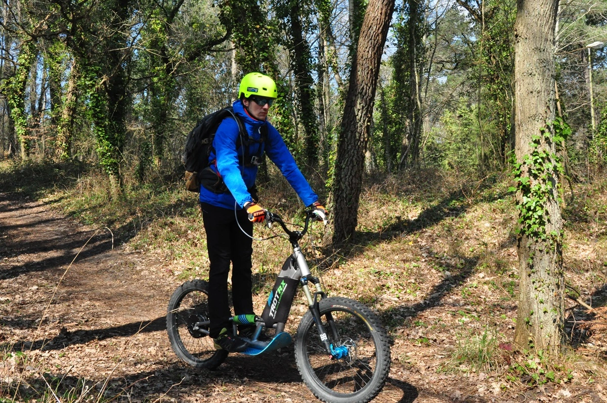 trottinette électrique dans la forêt